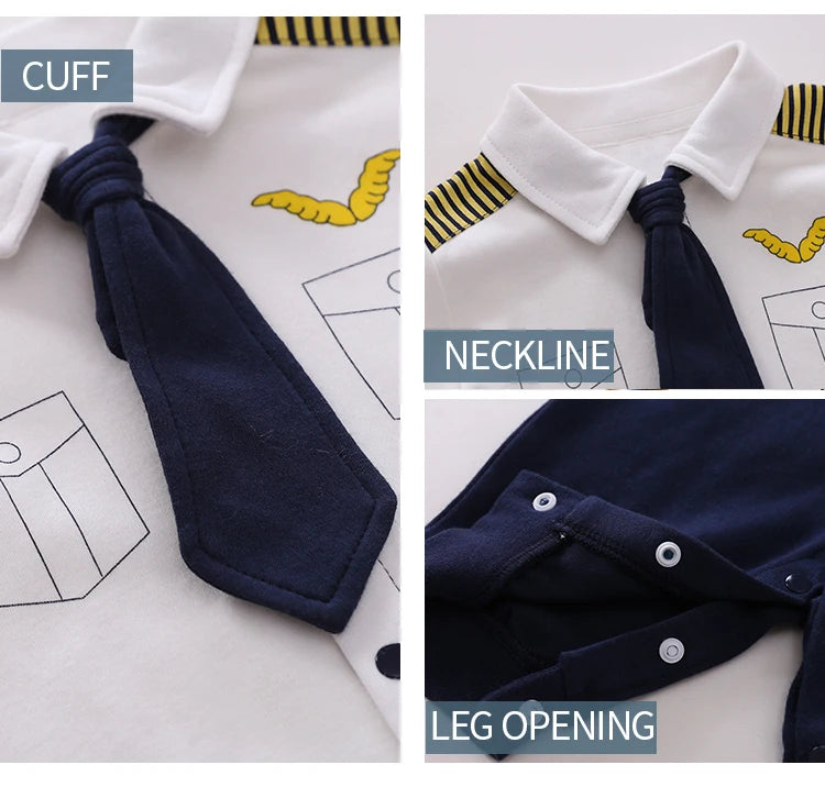 Spring and Autumn Boys Costume Baby Romper Jumpsuit 100% Cotton Cool Gentleman Suits Aviator Long Sleeve Clothes Toddler Onesie