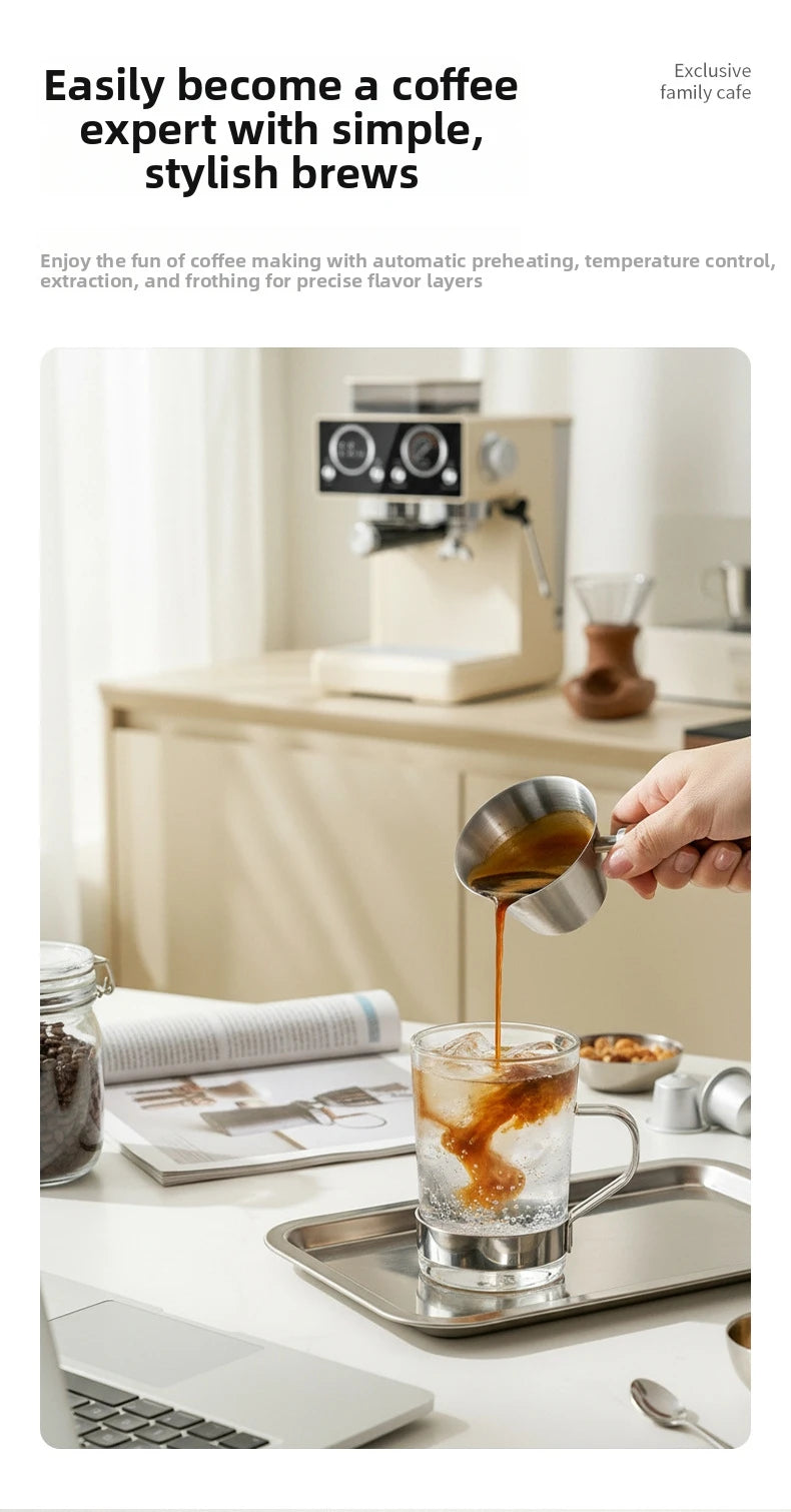 20Bar Semi-Auto Espresso Machine Smart Touch Control with Built-in Grinder, Cold/Hot Brew, Milk Frother for Home/Office