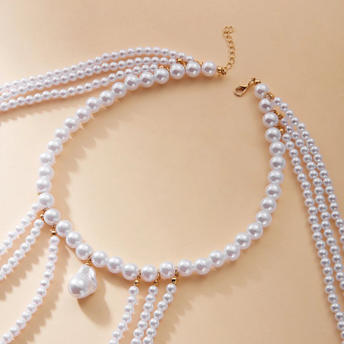 Elegant Multi-Layered Pearl Shoulder Chain Necklace for Women Luxury Wedding Dinner Body Chain Bridal Accessory