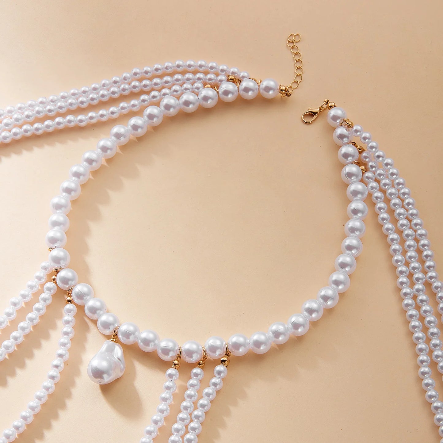 Elegant Multi-Layered Pearl Shoulder Chain Necklace for Women Luxury Wedding Dinner Body Chain Bridal Accessory