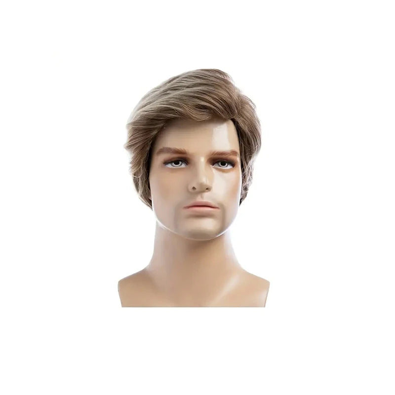 6 Inch Short Curly Synthetic Brown Wig, Handsome Men's Heat Resistant Wig with Bangs for Daily Use