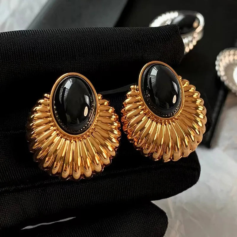 Modern Jewelry  Geometric Metal Black Resin Stud Earrings For Girl Women Party Gift