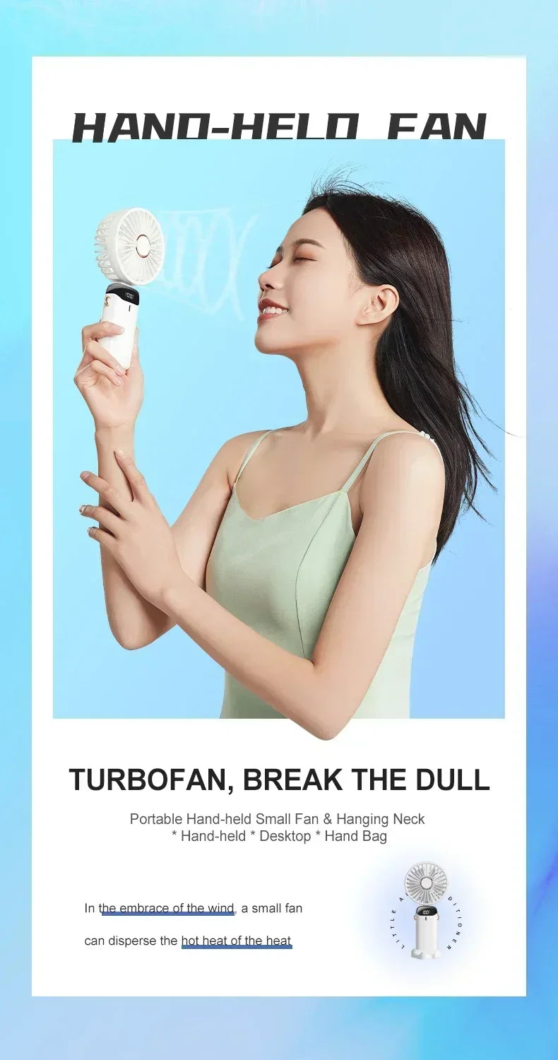 Folding Fan Mini Portable Hand-Held Fan Rechargeable Multifunctional Fan With Display Screen Neck Hanging Fans