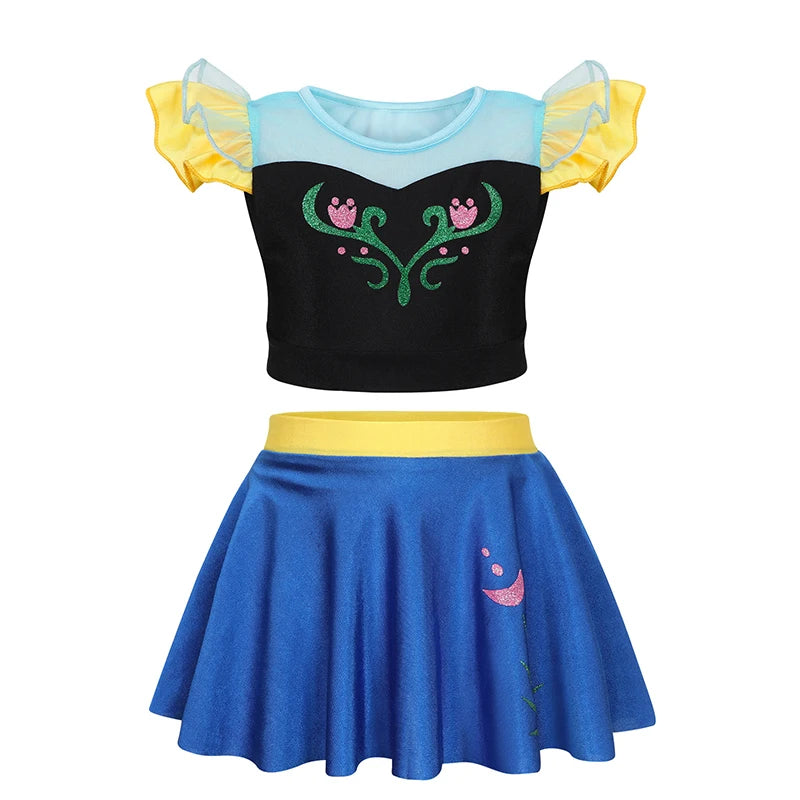 Girls Ruffle Style Princess Swimwear Rapunzel Separate Swimsuit Kids Elsa Anna Jasmine Princess Swimsuits Beach Bikini