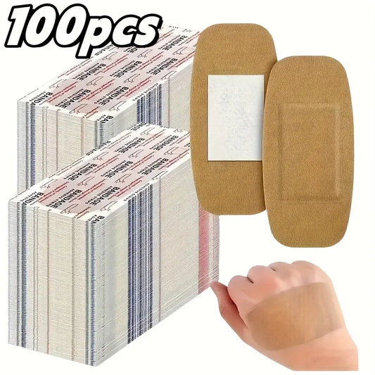 100PCS Large Wide Elastic Fabric Adhesive Bandages, Oversized Skin Color Semi-supported Wound Plaster, Extra Big Breathable Sweatproof Band-Aids for Knee Elbow Arm Leg Large Cuts Abrasions, Household First Aid Supplies