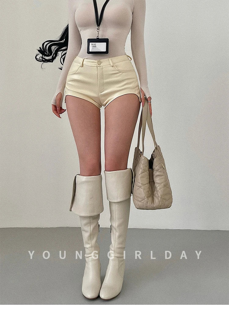 Sexy High Waist PU Leather Shorts Women's Tight Fit Hot Pants Long Legs Enhancing Hip Shape Arc Design Daily Wear Shorts