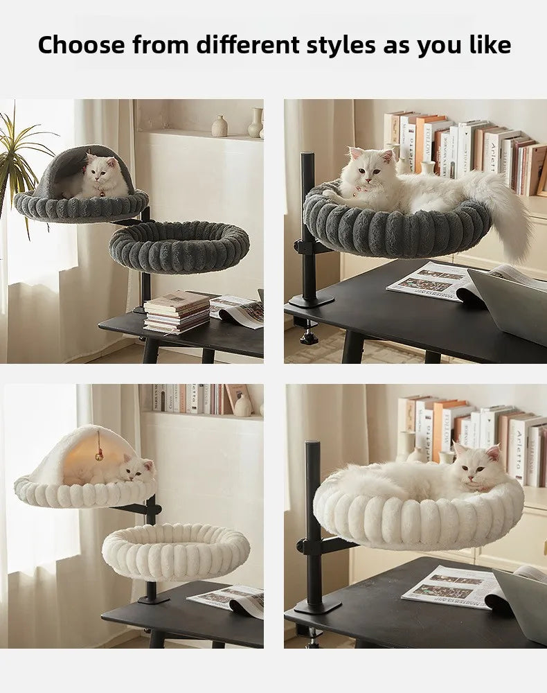 Desktop Cat Winter Bed Round Indoor Cats Comfortable Soft Desk Nest Pet Bed for Kitten Adjustable Height Cat Climbing Frame