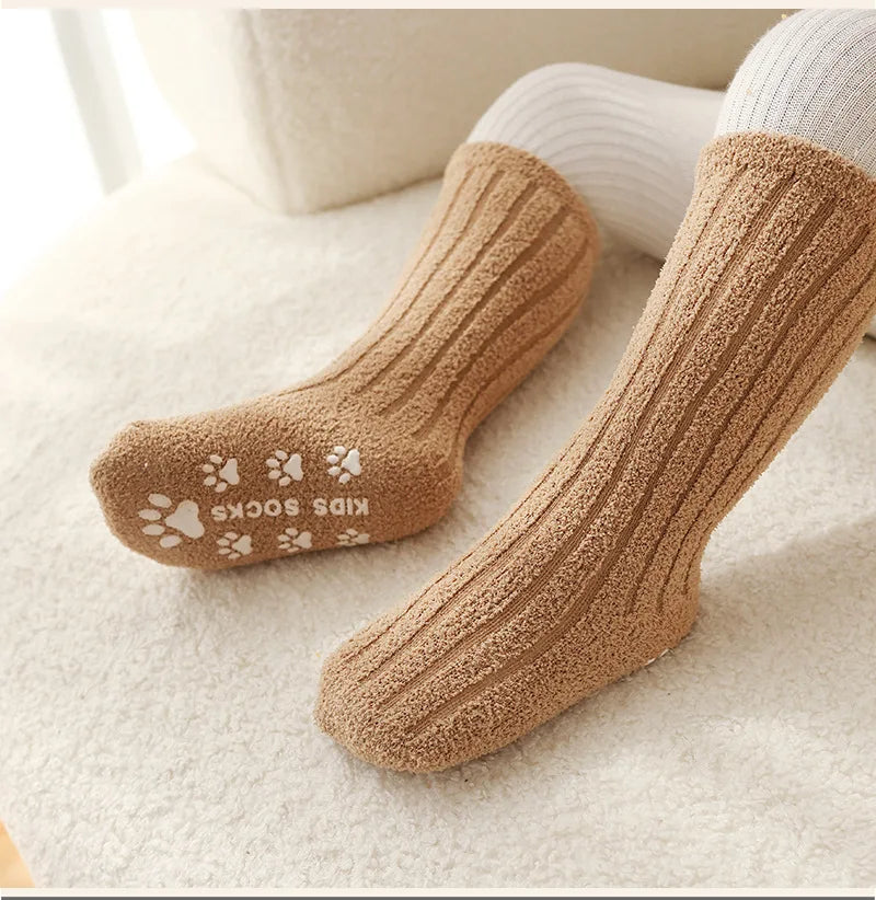 Winter Children Socks Non-slip Baby High Tube Socks Warm Plush Thicken Toddler Boys Girls Middle Tube Sock for 0-4 Year