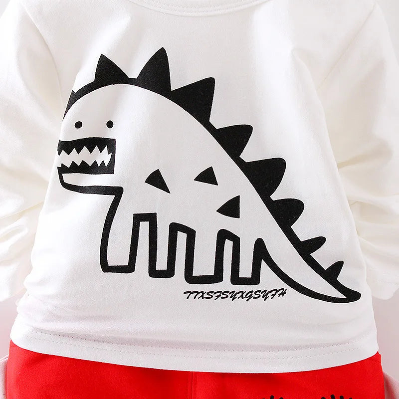 2023 Winter Baby Clothes Sets Boy Girl Thick Warm Hooded Top Pants Three-Piece Newborn Cartoon Cute Dinosaurs Outfit Suits 1-4Y