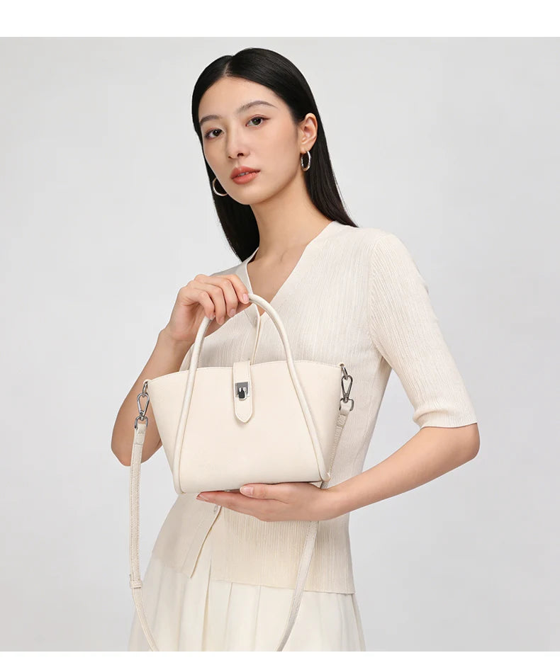 Genuine Leather Mini Tote Bag for Women Fashion Cowhide Shoulder Bag Patchwork Commute Handbag Luxury Designer Crossbody Bag