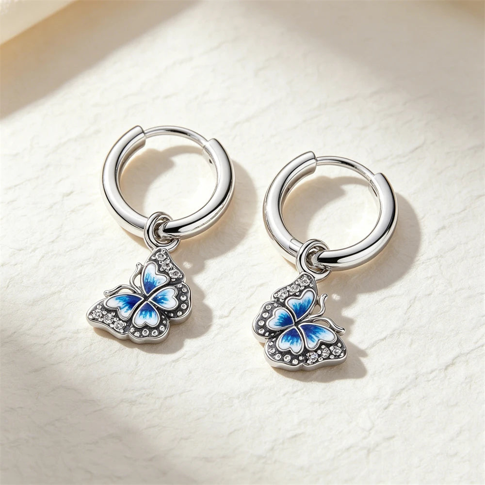 925 Sterling Silver Butterfly Flower Bee Lilac Leaf Zircon Earrings Suitable for Daily Wear as Women's Jewelry Holiday Gifts