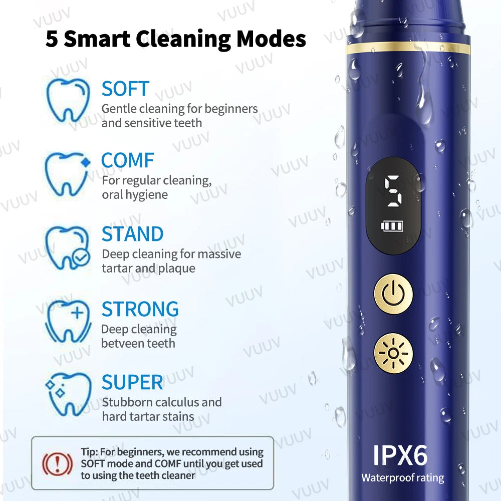 Visible Ultrasonic Dental Scaler Tartar Remover 5 modes with LED Light Household Teeth Cleaning Tools Dental Cleaner Oral Care
