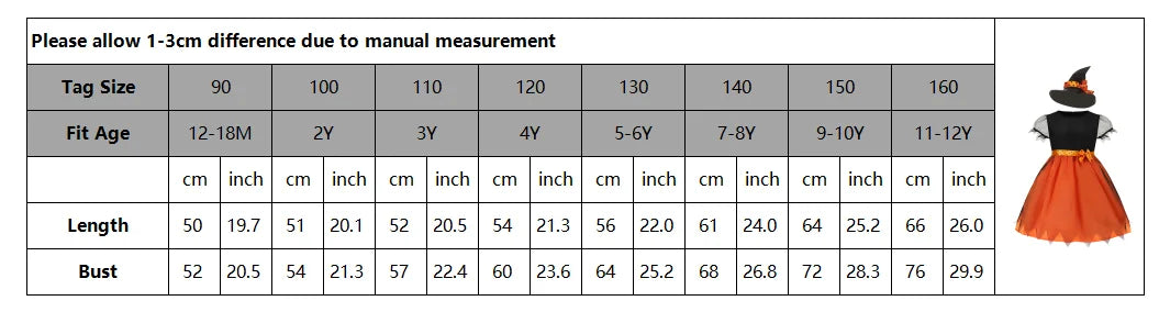 Halloween Cosplay Party Girls Pumpkin Costumes Witch Dress Kids Carnival Costume Vestidos Party Cosplay Dress