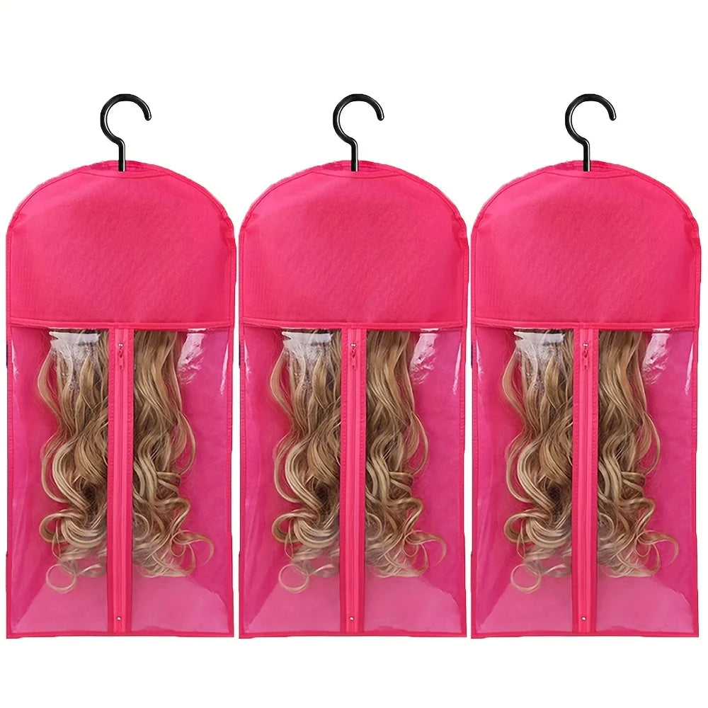 1/3/6pcs Premium Wig Storage Bags with Sturdy Metal Hangers - Black Transparent Design for Multiple Wigs & Hair Extensions