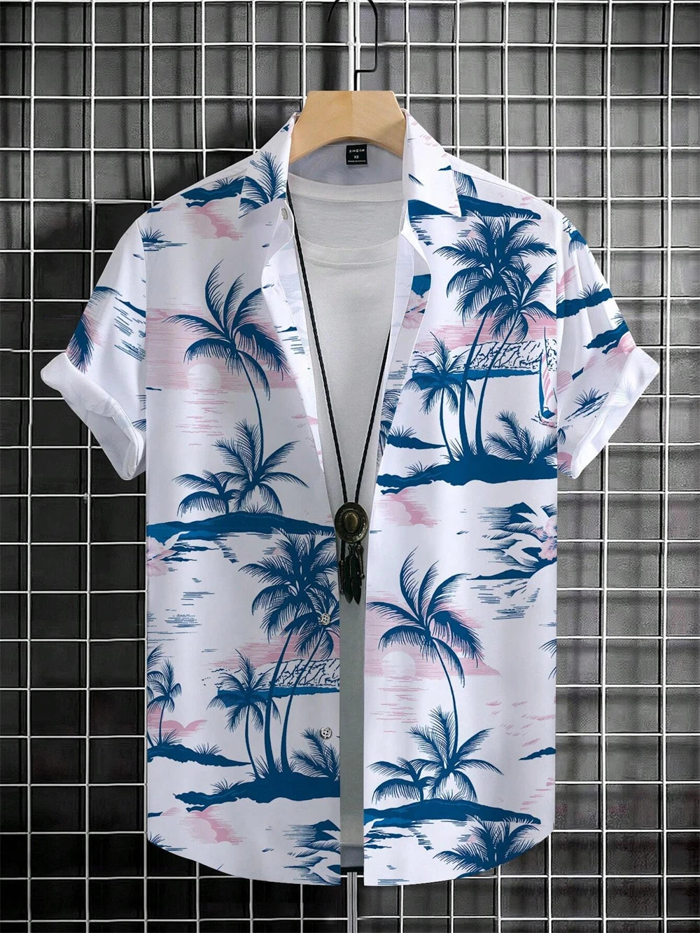 Men's Coconut Tree Graphic Print Short Sleeve Lapel Shirt Tops Men's Casual Button down Shirts Clothing Versatile Shirts