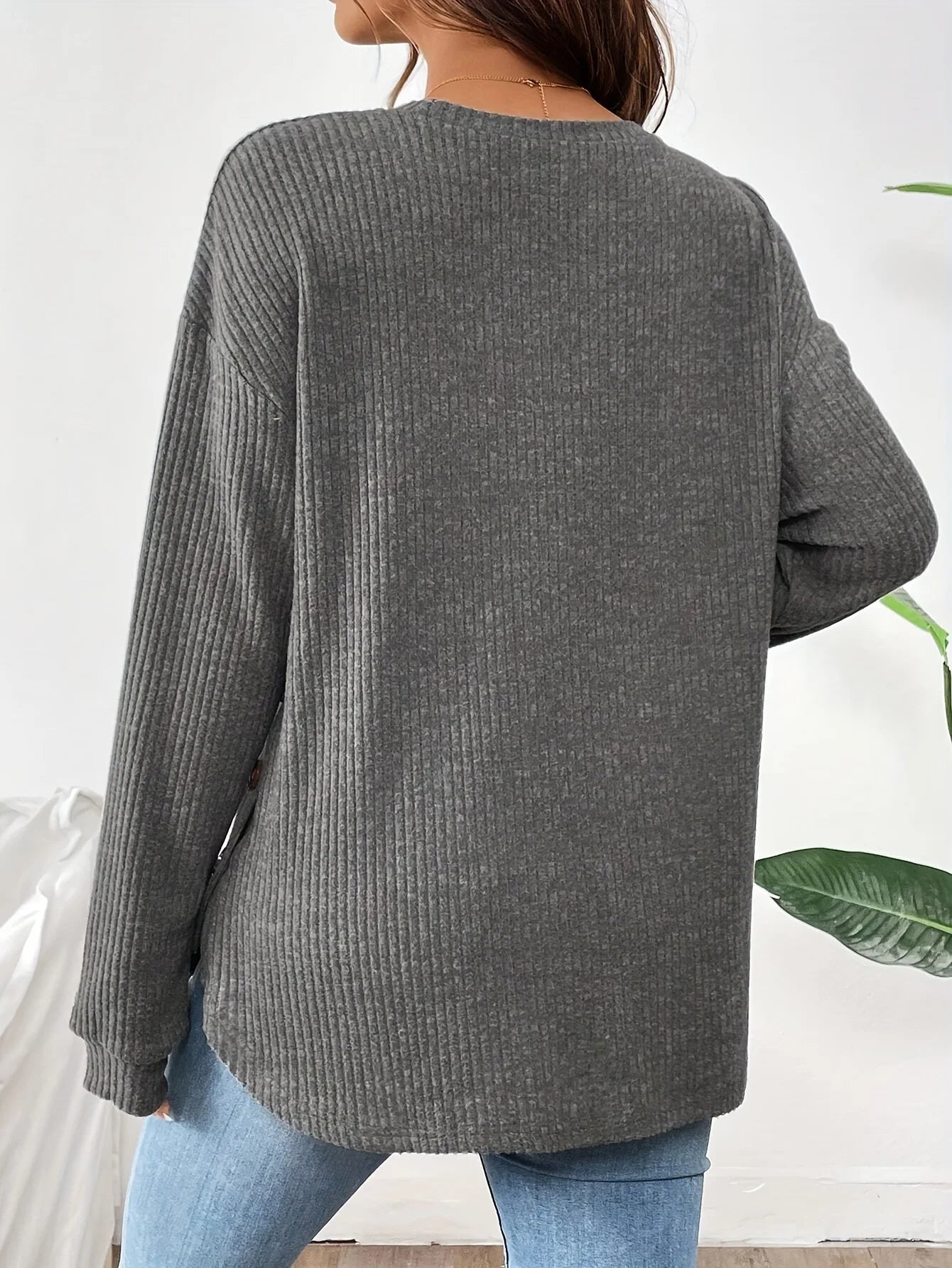 Pregnant Women's New Top For Autumn And Winter Casual Pullover Round Neck Long Sleeved Button Sweater