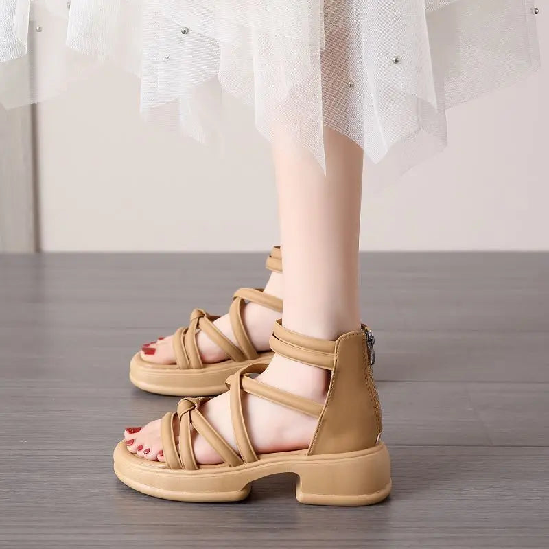 Summer Sandals New Fashion Simple Women's Shoes Breathable Non Slip Simple Roman Shoe Hollow Lightweight Retro 2025 Beach Shoes