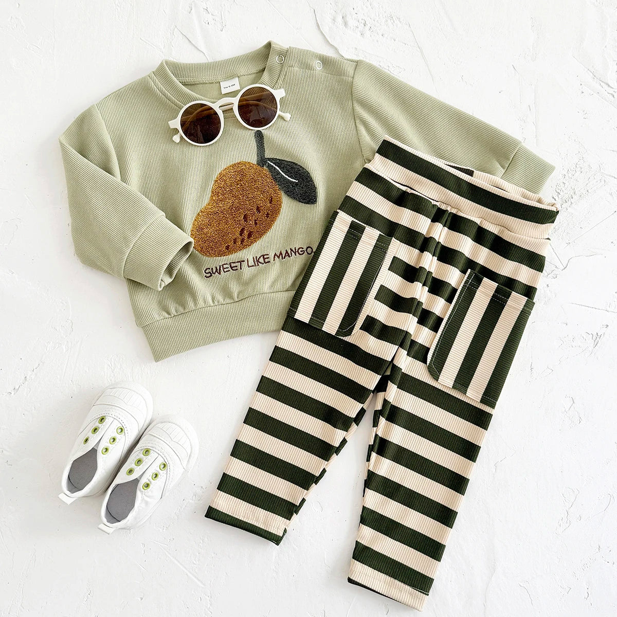 2025 Infant Outfit New Baby Winter Clothes Cartoon Mango Sweatshirt Top Pants 2Pcs Boys Girls Infant Suit Newborn Clothes Fall