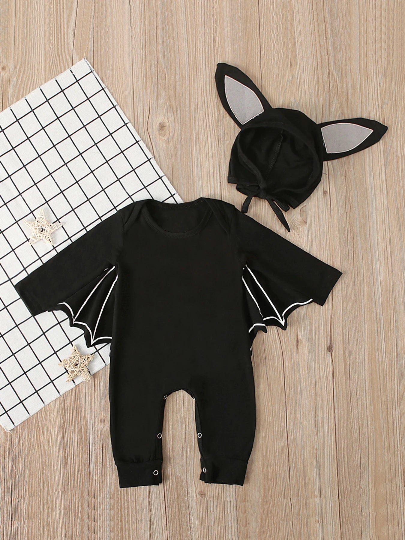 Boys and girls European and American spring and autumn Halloween Batman hooded long-sleeved jumpsuit romper two-piece children&#
