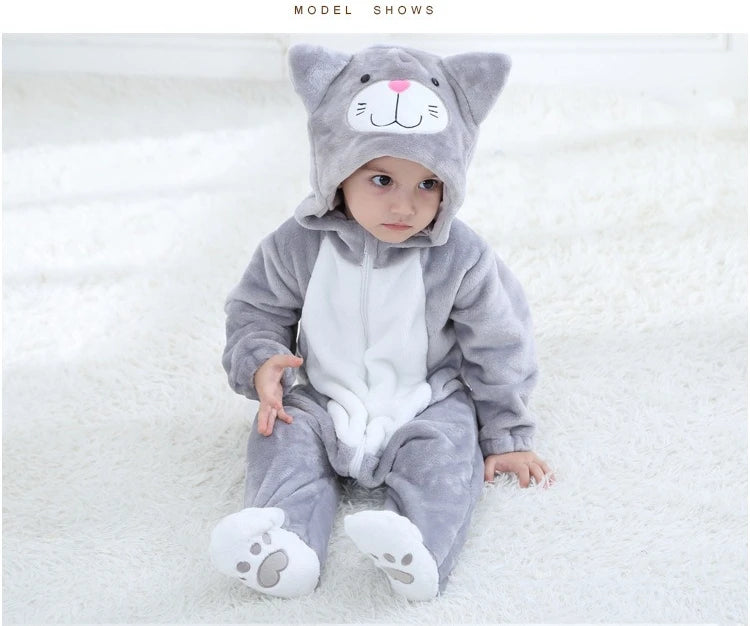 Lovely Cat Costume Baby Boys Girls Clothes Romper Soft Flannel Hooded Bodysuits Pajamas Winter Infant Jumpsuit Toddler Outfits