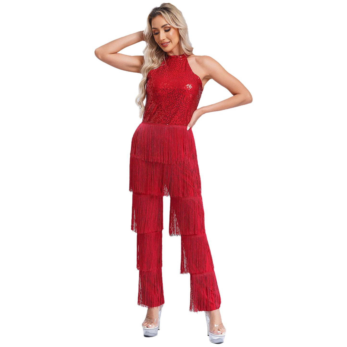 Halloween Hippie Costume womne Vintage 70s Disco Stage Performance Dancing Jumpsuit Singer Sequins Tassel Tango Cha-cha Costumes