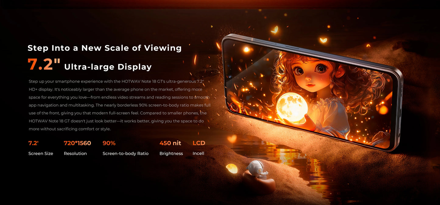 HOTWAV Note 18 GT Smart Phone 7.2'' 120Hz 8.6mm Ultra-Thin Mobilephone 8GB RAM 256GB ROM 6200mAh Battery Android 15 Cellphone