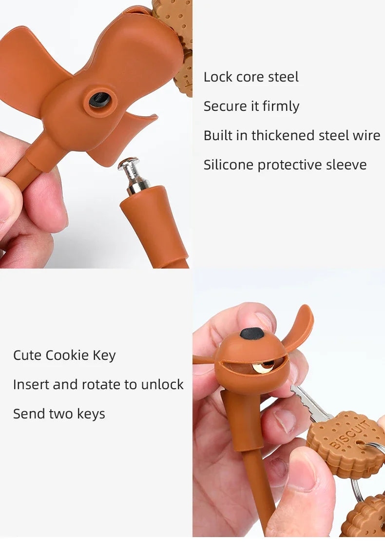 Bike Lock Creative Puppy Children's Bike Anti-theft Cute Cartoon Ring Portable Key Lock Cycling Gear Road Bike Riding Equipment