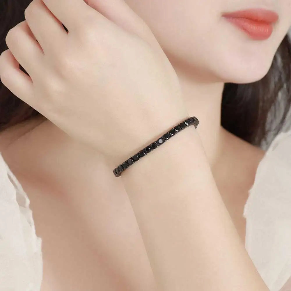Nuoya 3mm 4mm 5mm Black Moissanite Tennis Chain Stainless Steel Iced Out Tennis Bracelet for Men Women Round Cut Hip Hop Gift