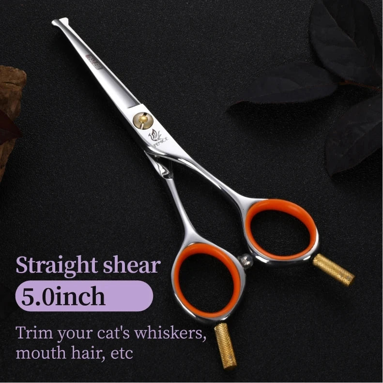 Fenice 4.5 Safety Round Tip Pet Dog Cat Grooming Cutting Scissors Dogs Hair Cutting Shear for Eyes/Face/Foot/Nose
