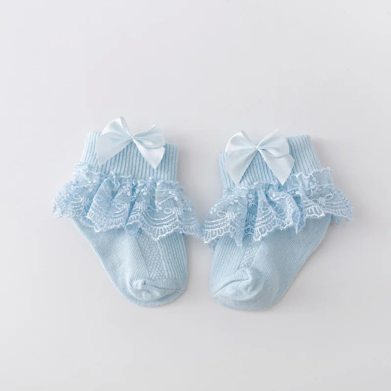 Lawadka 4Pairs/set Infant Girls Socks Cotton Lace Bow Newborn Baby Socks For Girls Beauty Princess Sock Spring Autumn 0 to 24M