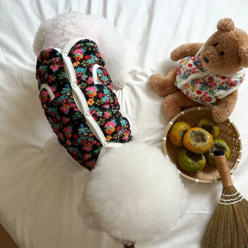 Fashion Flower Puppy Clothes Warm Small Dogs Coat Jacket Autumn Winter Pet Dog Clothes Plush Dog Vest Pet Appeal