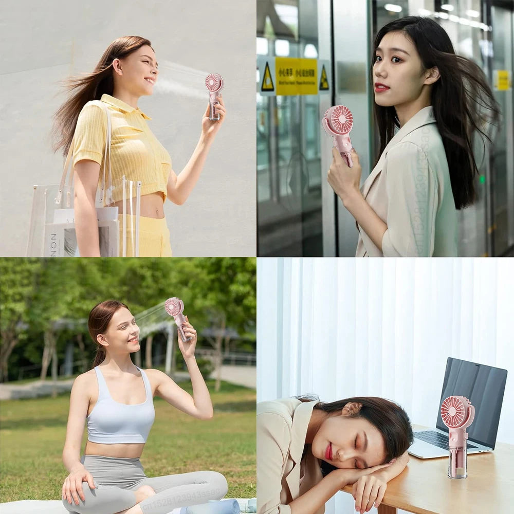 Portable Fan Mini Handheld Humidifier Fan USB Rechargeable Portable Handheld Mist Fan with Humidifier Mini Water Spray Hand Fans