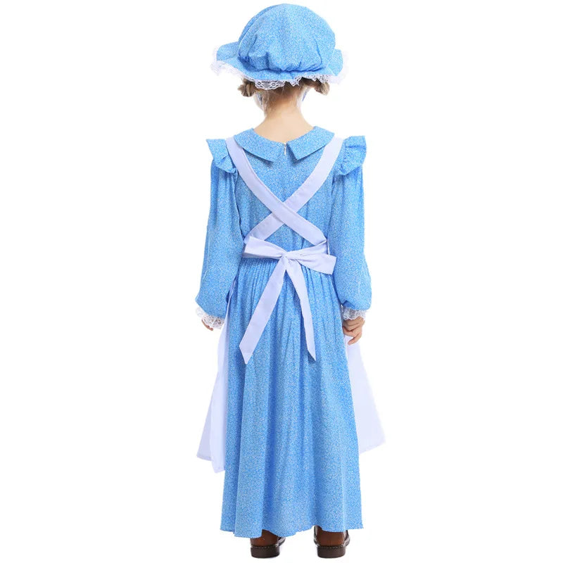 Frocks for Girls Kids Little Red Riding Hood Fairy Tale Drama Performance Costume Maid Suit Floral Pastoral Style Casual Dress
