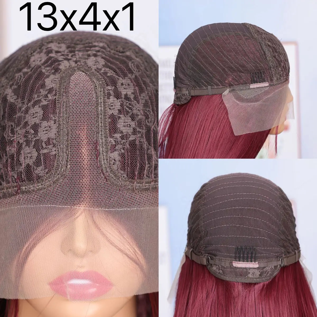 99J Red Burgundy Color Straight 13X4X1 HD Full Lace Frontal Wigs For Women Preplucked With Baby Hair Heat Resistant Fiber  Soft