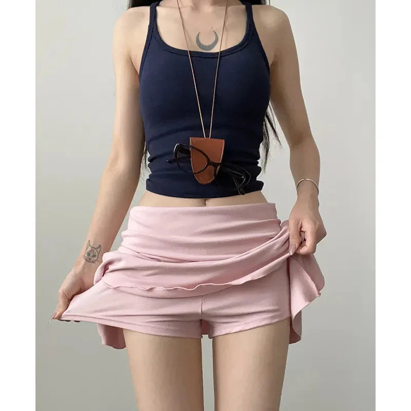 Waist-Flipping Ruched Skirts Prevent Exposure Golf Sports For Women Short Dress High Elasticity Athletic Short High Waist Skirt