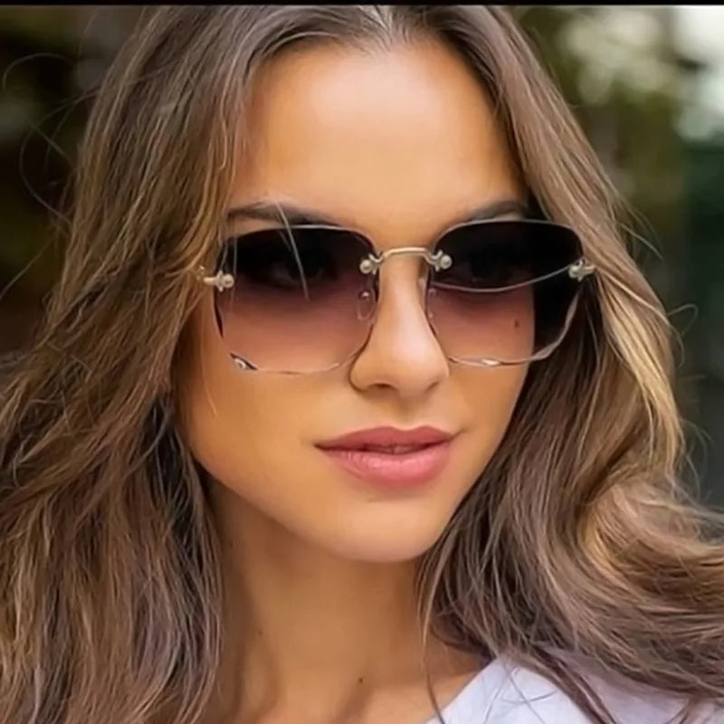 1/3PCS Square Rimless Sunglasses Women Luxury Brand Designer Summer Red Glasses Fashion Sun Glasses For Men UV400 Shades Oculos