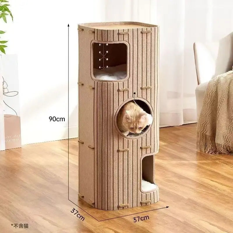 Luxury Multi layer Pet Four season Drilling Integrated Cat Tree Hole Double layer Grab Board Closed Universal Cat House