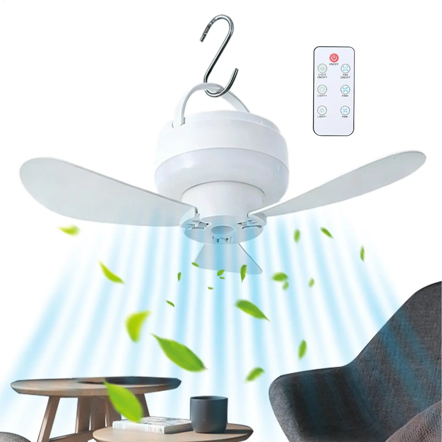 Ceiling Fan With LED Light and Remote Control USB Charging Household Outdoor Camping Tent Student Dormitory Bed Small Fan