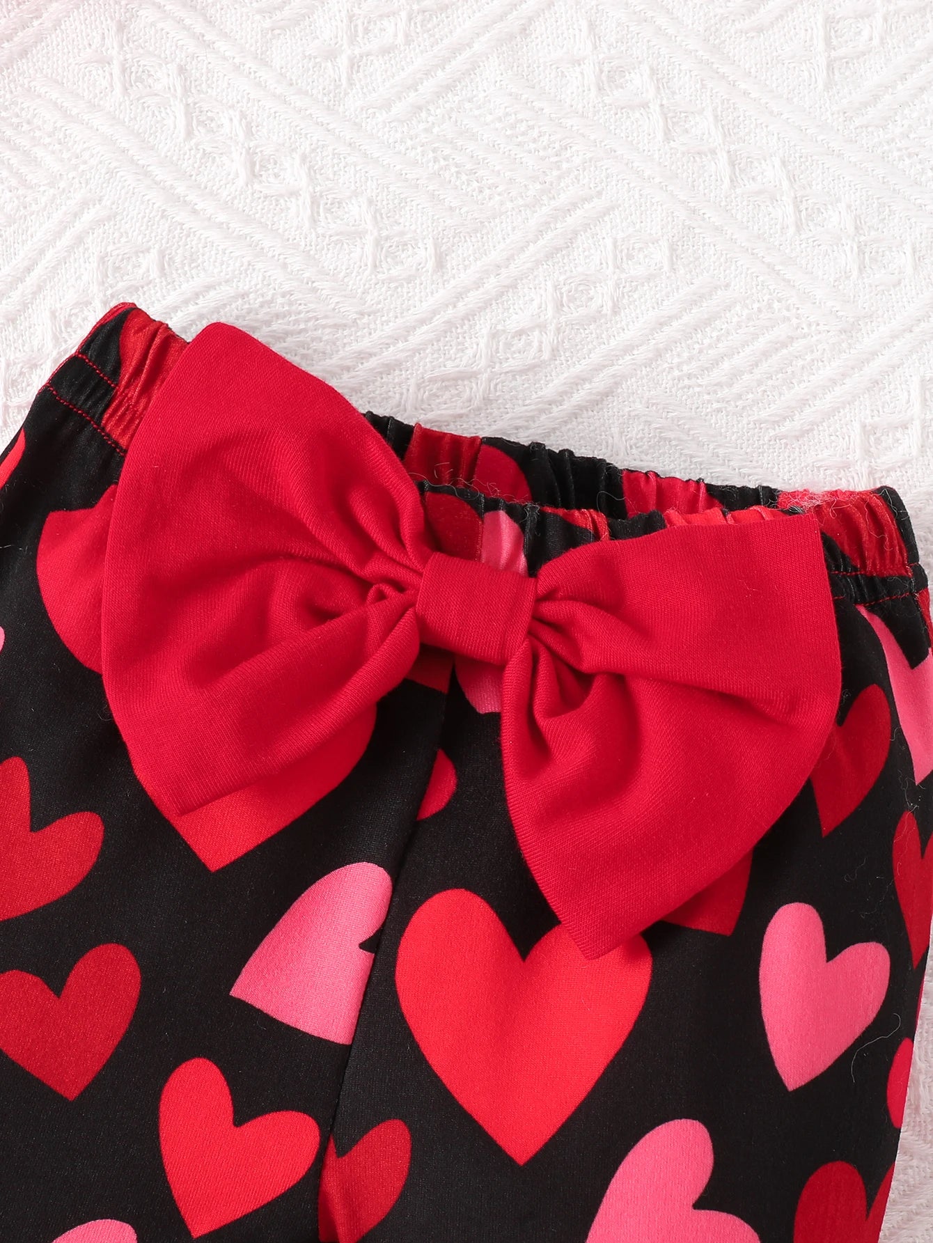 Baby Girl Valentine's Day Red Bodysuit & Heart Print Flared Pants + Headband Set
