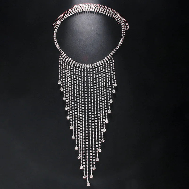 Stonefans Sexy Crystal Tassel Waist Chain Bikini Lingerie Accessories Summer Rave Rhinestone Body Chain Dress Jewelry for Women