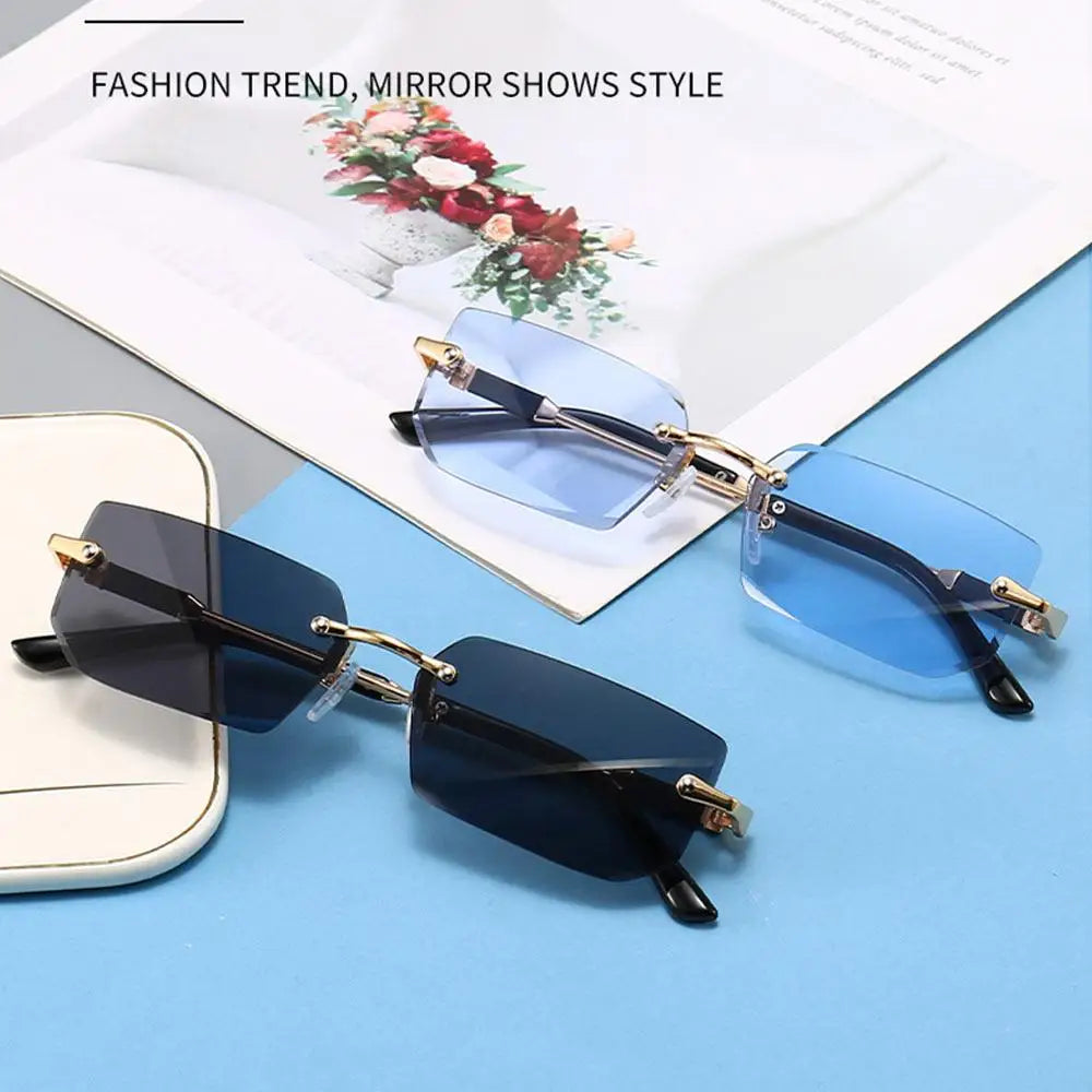 Rimless Sunglasses Rectangle Fashion Popular Women Men Shades Small Square Sun Glasses For Female male Summer Traveling Oculos