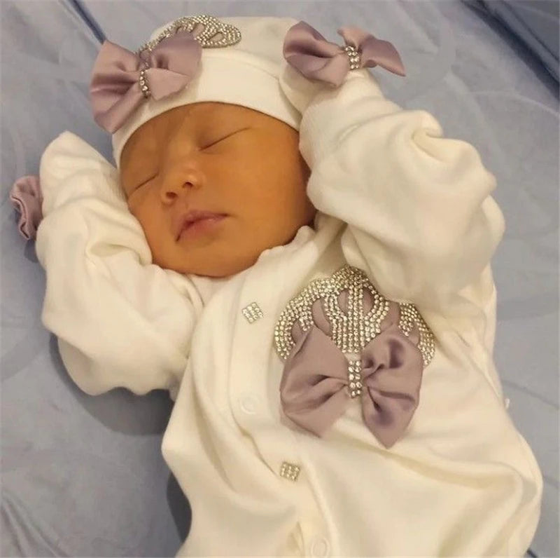 5pcs Newborn Baby Embroidery Lace Romper Outfit Clothing Cotton Infant Wrapped Baby Products Pants Mittens Receiving Blanket