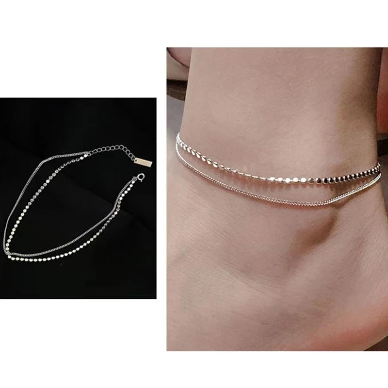 925 Sterling Silver Round Bead Bracelet With Double Layered Round Pieces For Women's Simple And Personalized Jewelry Accessories