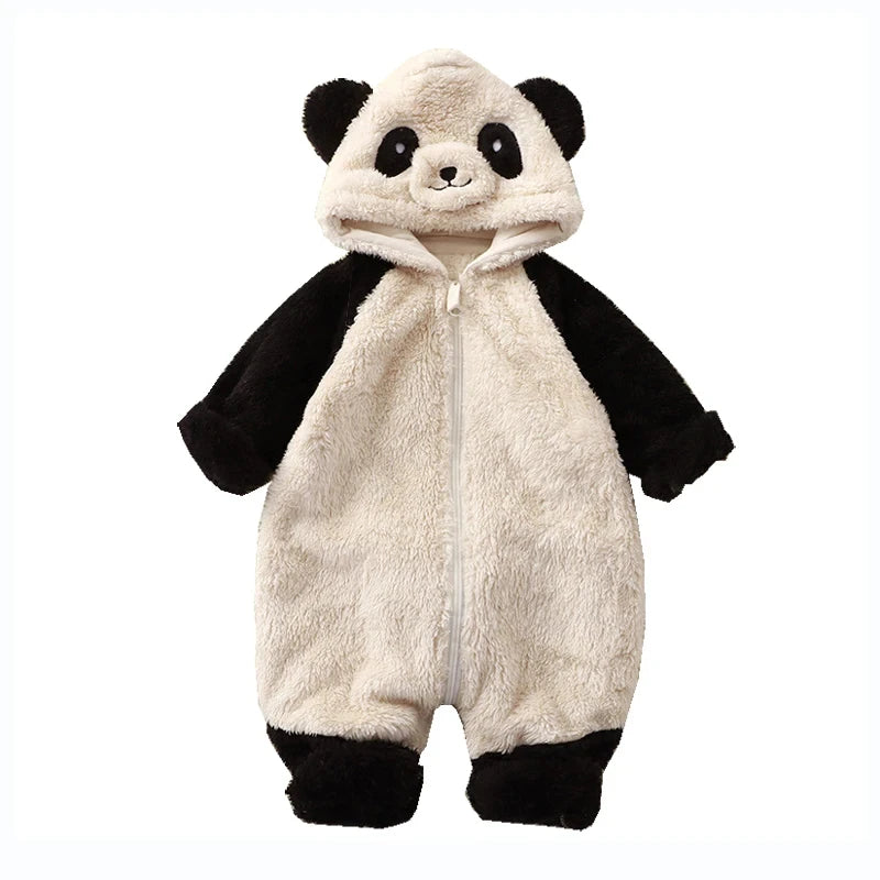 Baby Winter Romper Fleece Cartoon Panda Bunny Hooded Jumpsuit for Boy Girl Clothes Soft Loungewear Thicken Toddler Infant Onesie