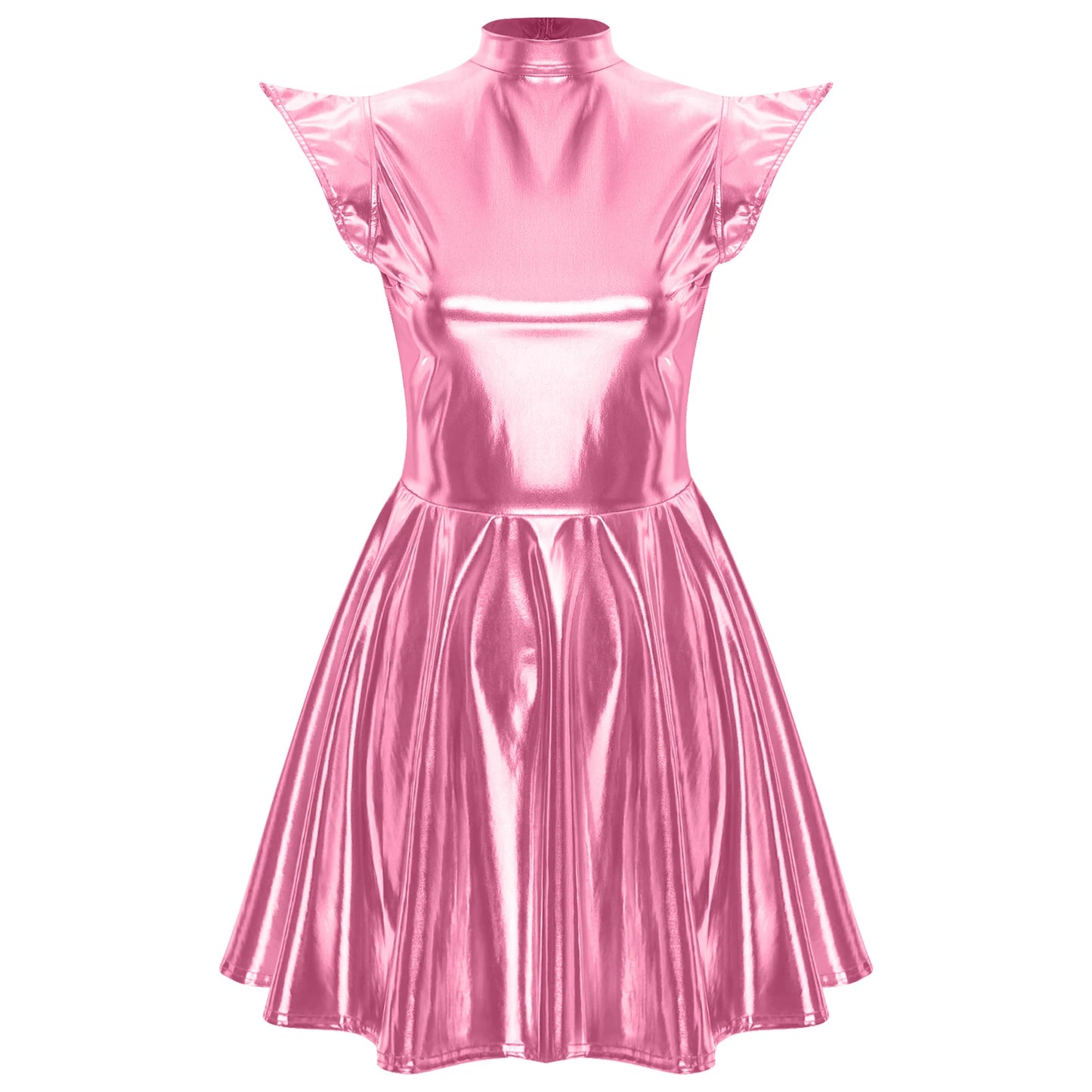 Womens Cocktail Dress Shiny Metallic Dress Alien Space Cap Sleeve High Waist A-line Dress for Halloween Party High Street Dress