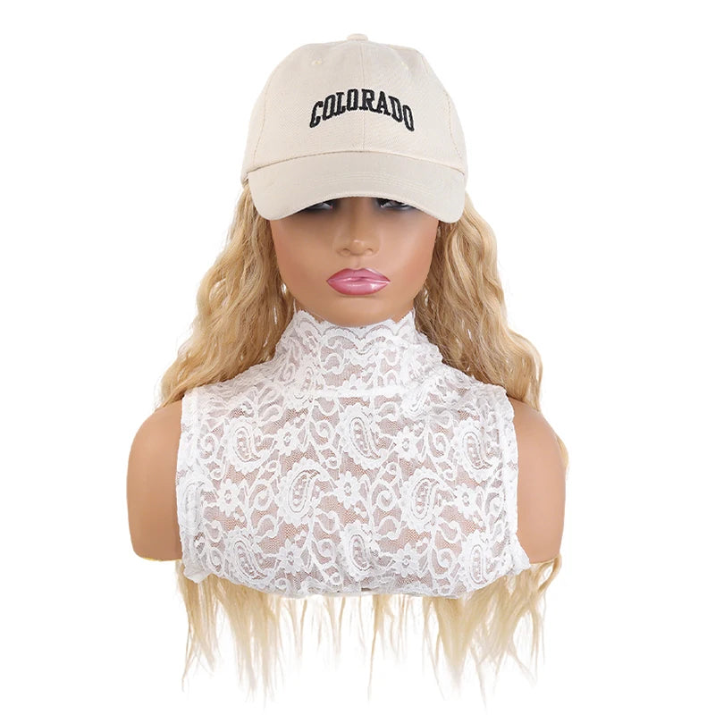 Box Braids Cornrow Wig in Beige Baseball Cap – Synthetic Fiber Wig Hat, Trendy Hairpiece for Casual & Party Looks