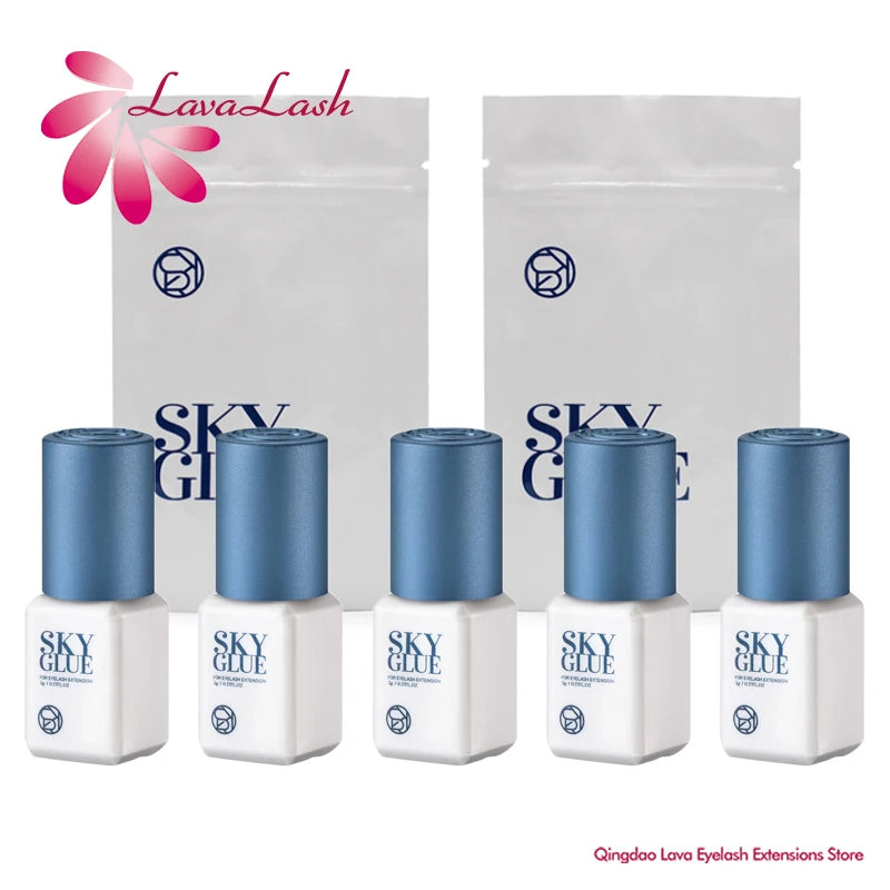5 Bottles SKY S+ Glue for Eyelash Extensions 5ml Original Korea Sky Blue Cap False Lash Glue Makeup Tools Beauty Shop Supplies