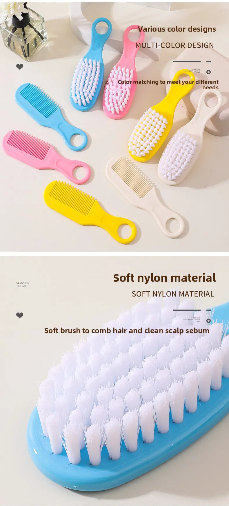 Newborn Safe Comb Brush Set: Gentle Grooming Kit for Baby Head Care, Anti-Cradle Cap with Massage Function, Bristles for Infants