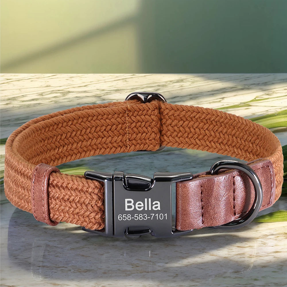 Retro Dog Collar Leash Set Custom Nylon Dog Collars With Walking Lead Rope Adjustable Pet Necklace for Small Large Dogs Durable