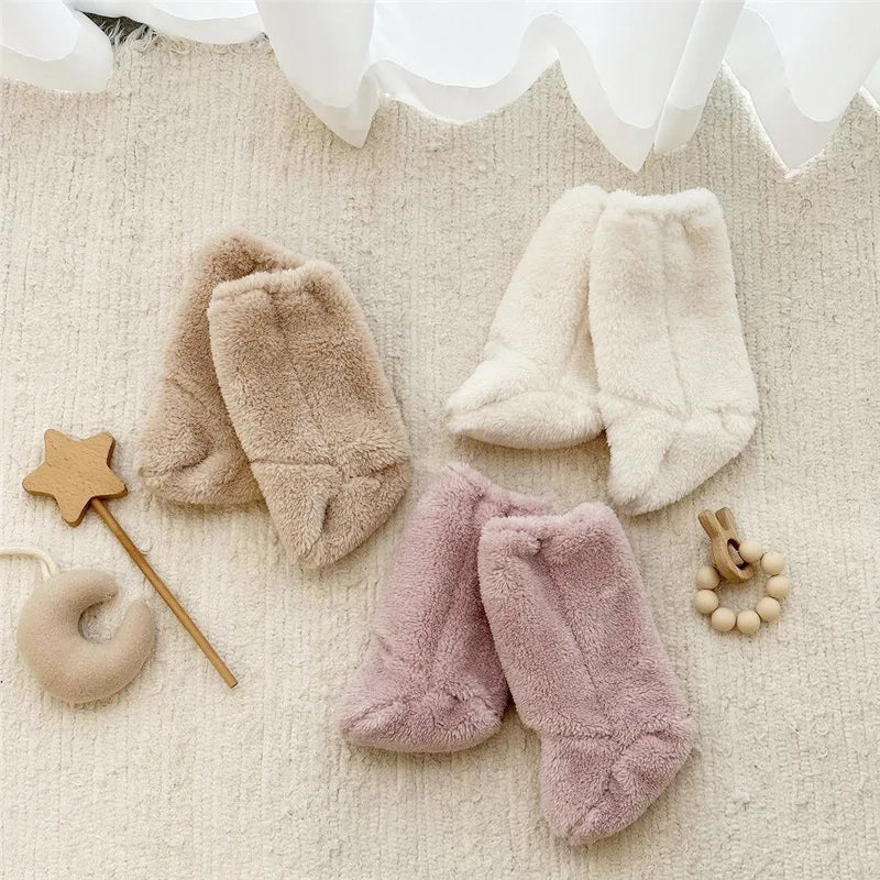 Winter New Baby Fleece Padded Socks Warm Thicken Toddler Girls Floor Socks Cartoon Embroidery Infant Sock Sleeves